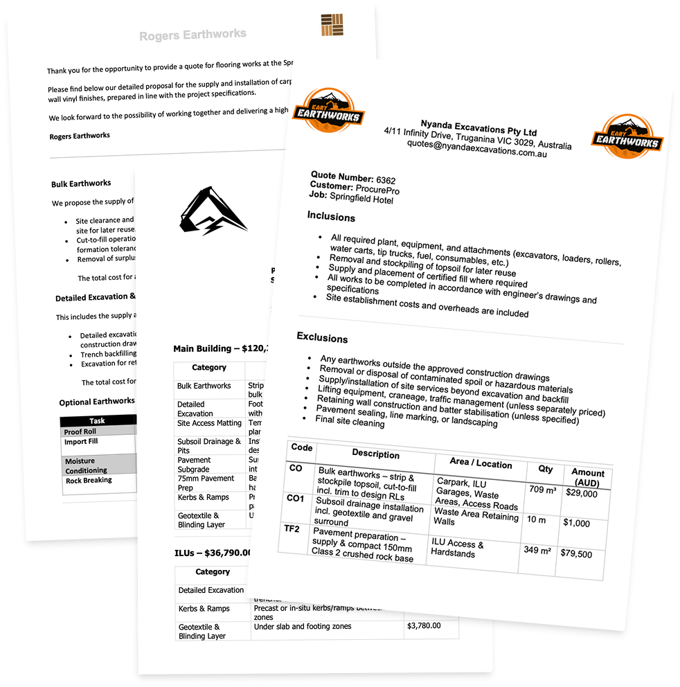 Mismatched vendor quotes