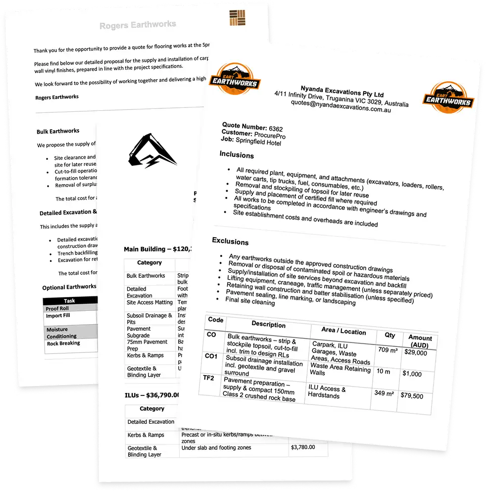 Mismatched vendor quotes