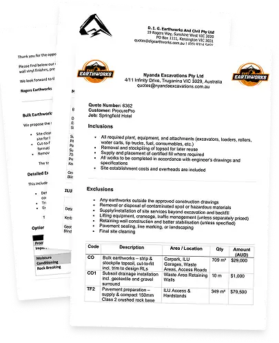 Mismatched vendor quotes